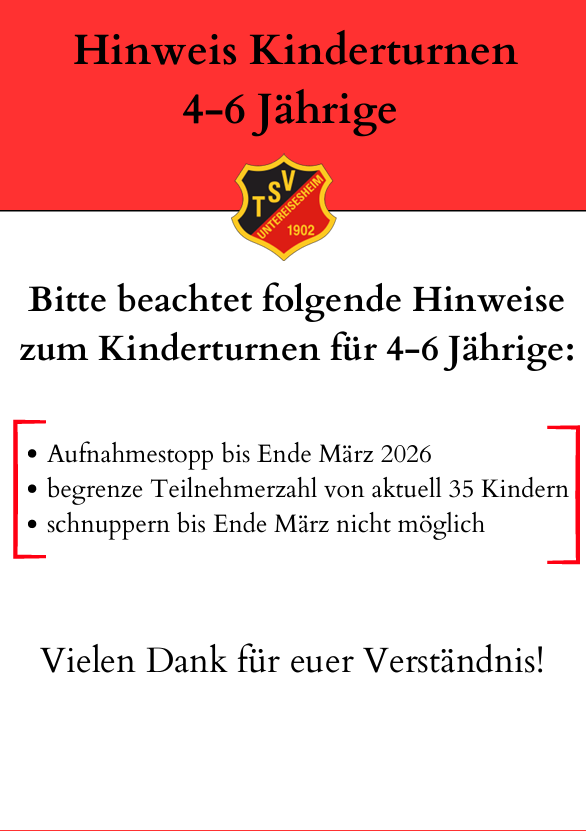 Hinweis Kinderturnen 4-6 Jährige